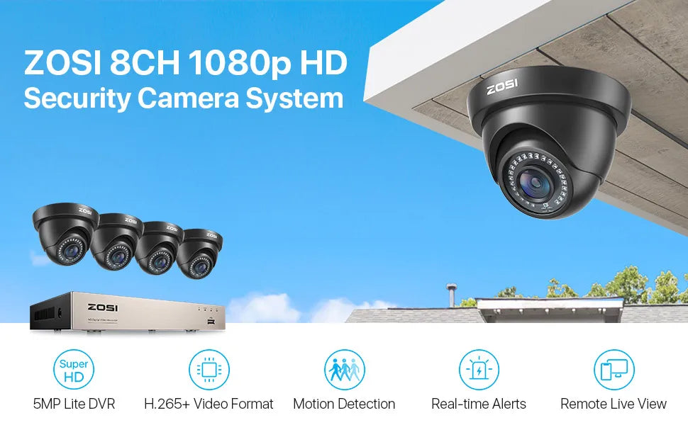1080P Wired Security Camera System with 4 Cameras & 8CH DVR