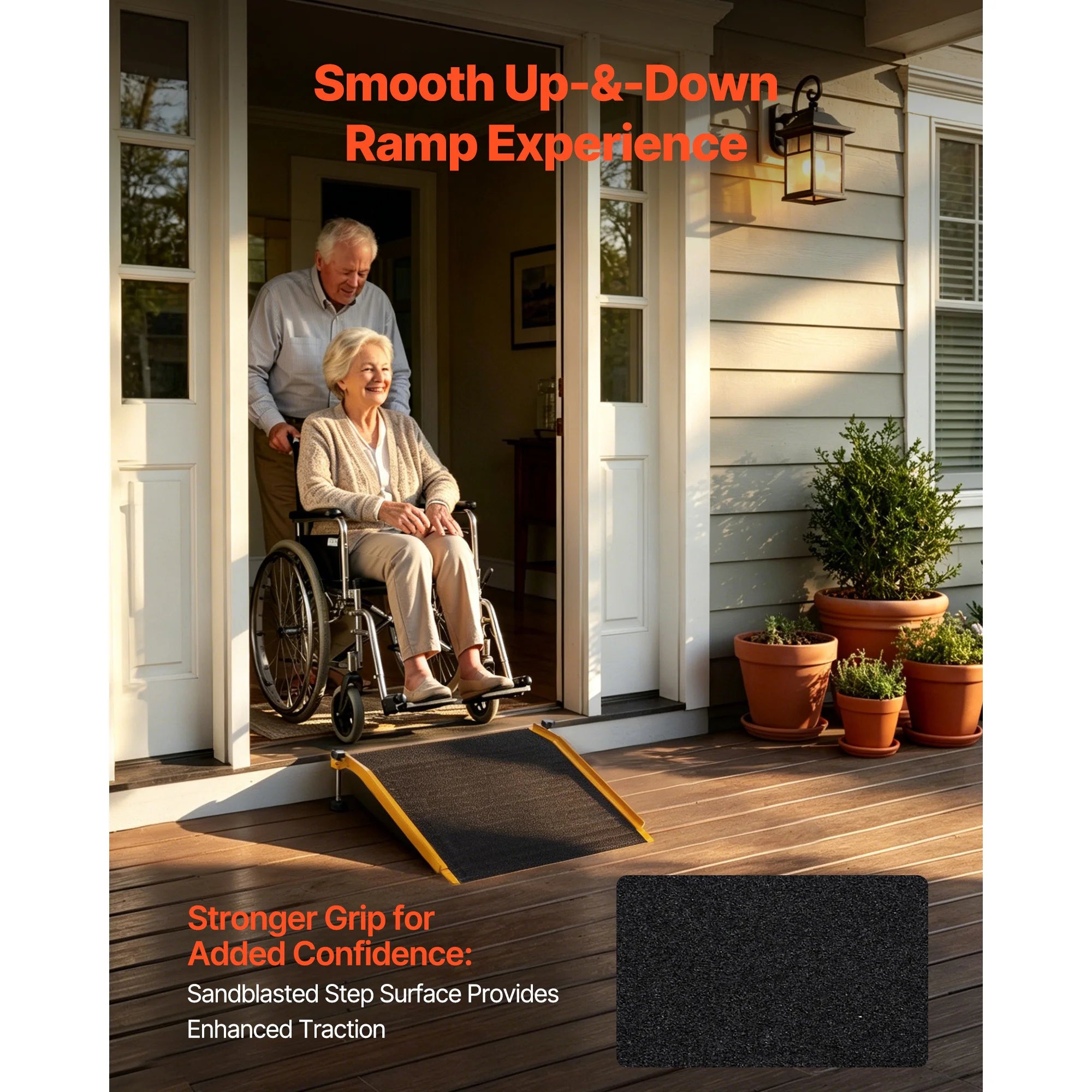 SucceBuy 26x31in Aluminum Door Threshold Ramp 400 lbs Non-Slip Wheelchair Curb Ramps with Adjustable Height for Doorways Carts