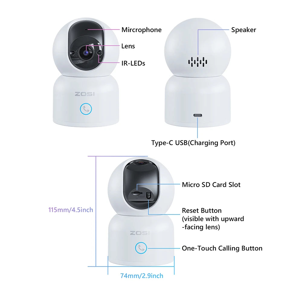 Indoor Security Camera 2K 360° Baby & Pet Monitor with AI Tracking