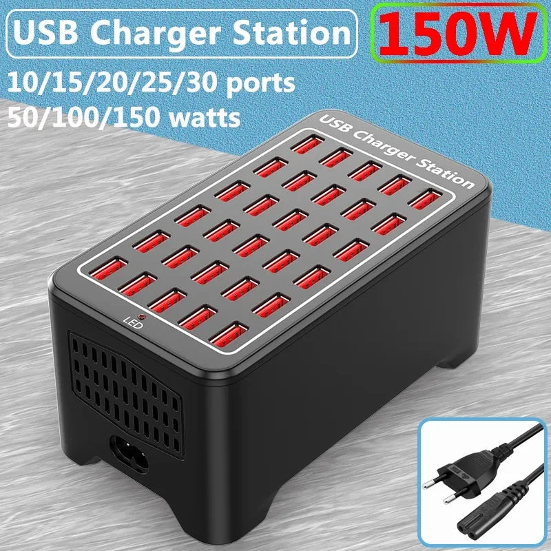 Multiport USB-A Charging Station, 10–30 Ports, 5V Output