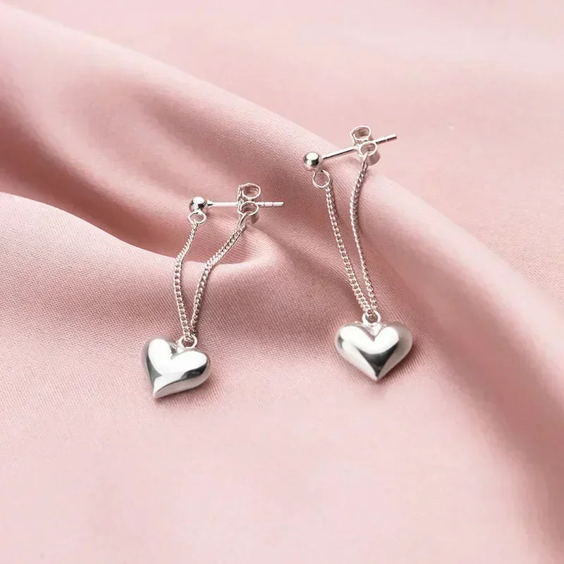 925 Sterling Silver Heart Chain Earrings for Women