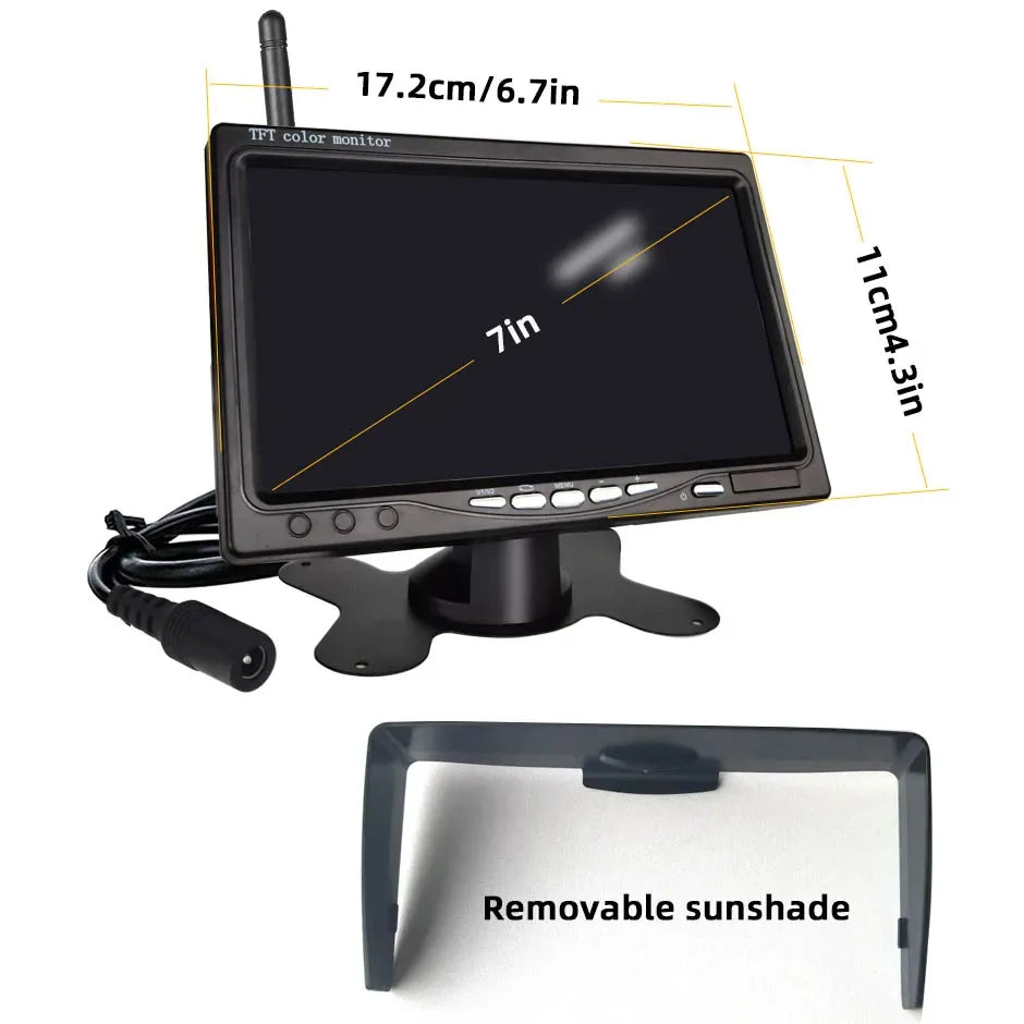 Câmara de Retaguarda Sem Fios com Monitor de 7 Polegadas BSD AHD1080P para Camioneta, Autocarro, RV, Caravana, Reboque, Escavadora e Pick-up