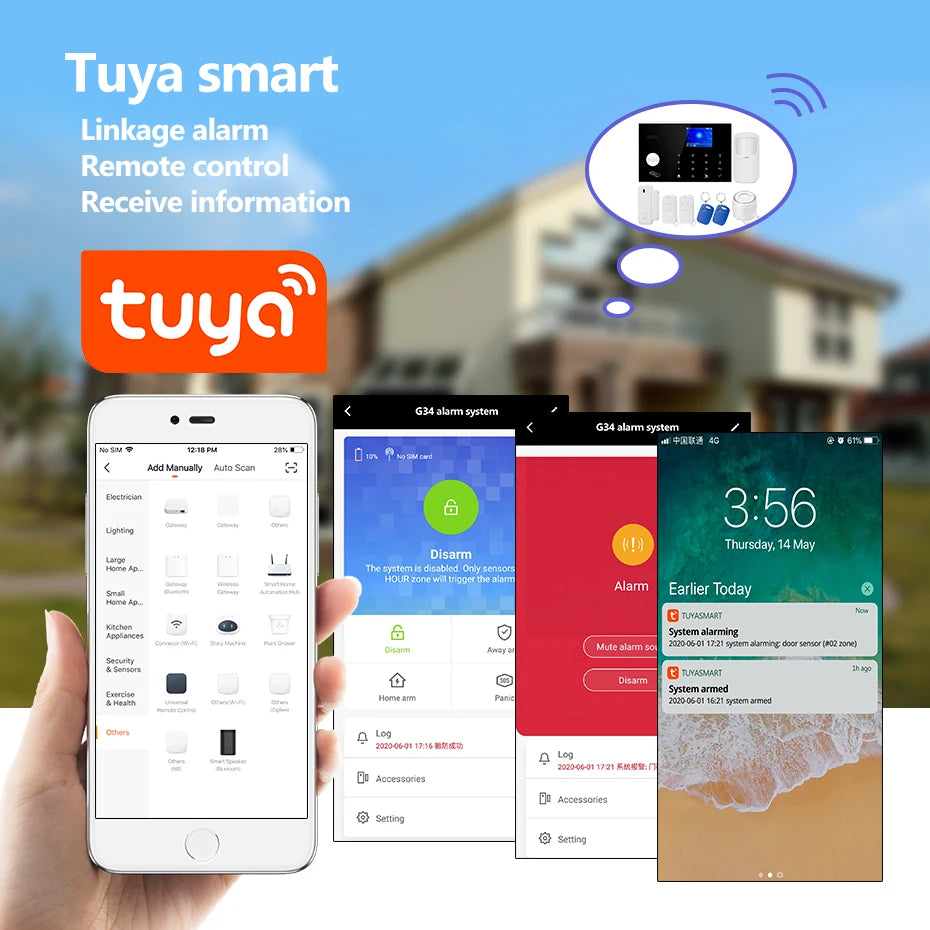 FUERS Sistema de Alarmas para Hogar con WiFi GSM Sistema de Seguridad Inalámbrico con Sirena Alarma Alert con Detector de Puerta Control Tuya APP