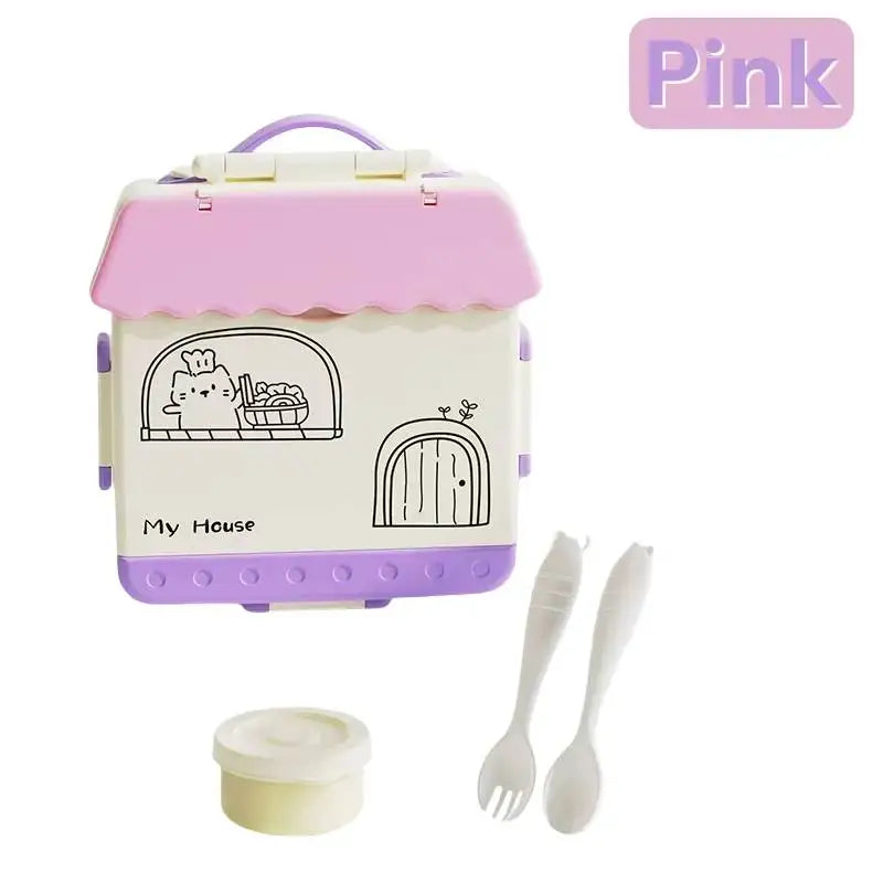Four-Compartment Lunch Box with Spoon and Fork