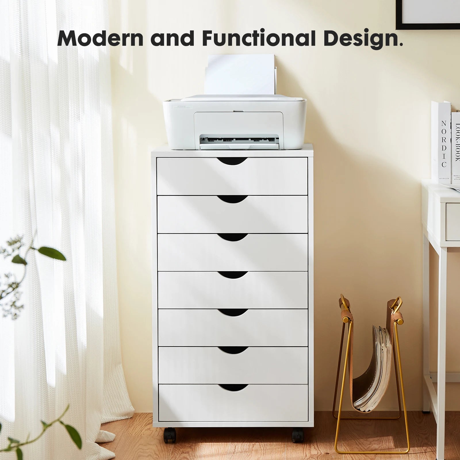 7 Drawer Rolling Storage Cabinet with Wheels Wooden Chest Organizer