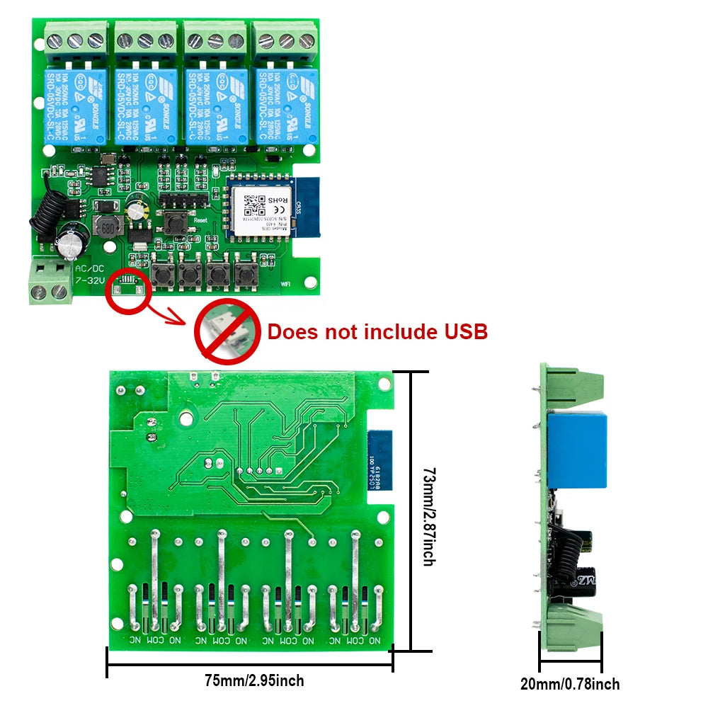 Four-Channel Wi-Fi Relay Module - Voltage Options