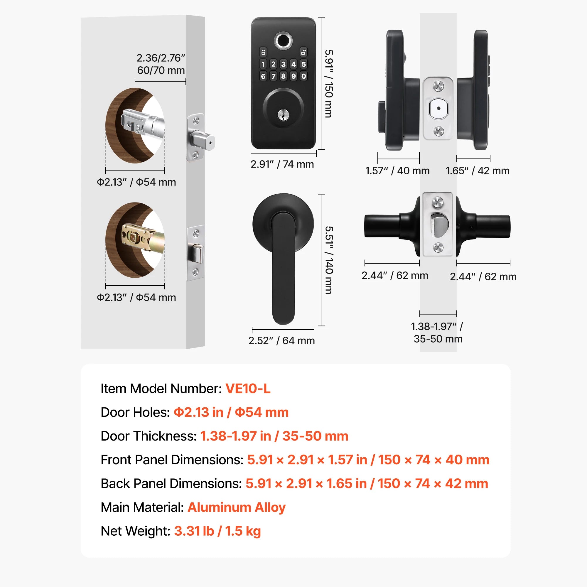 Fingerprint Door Lock Keyless Entry Deadbolt with Handle