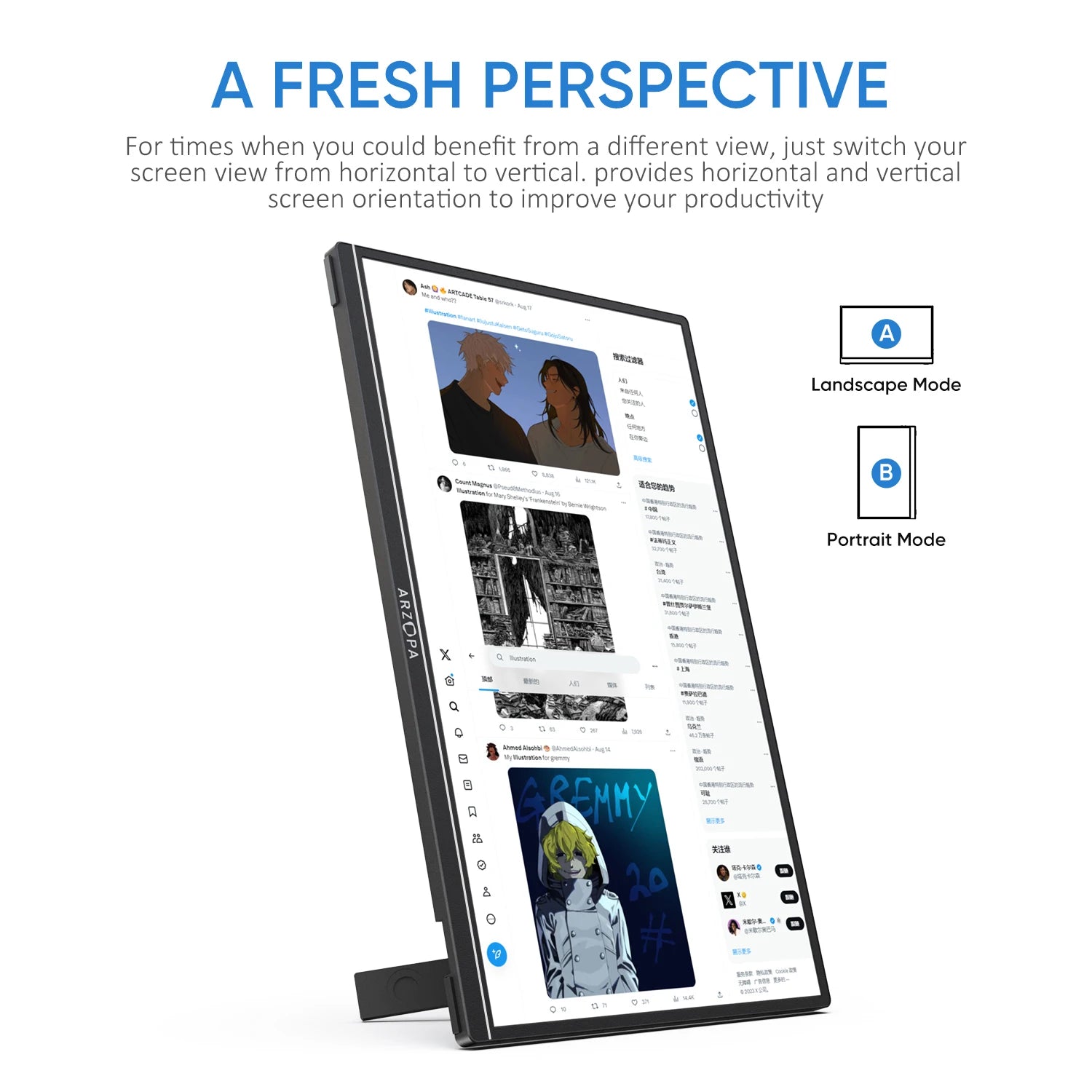 ARZOPA 16calowy 2K przenośny monitor 16:10 ekran IPS z mini HDMI typu C drugi wyświetlacz do MAC/laptopa/PC/Xbox/PS4/5/Switch,Z1RC