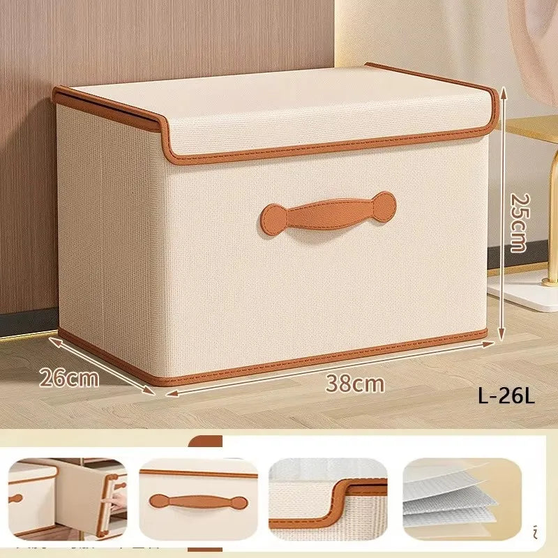 Beige Fabric Storage Box with Lid, 11/26/42L Labels