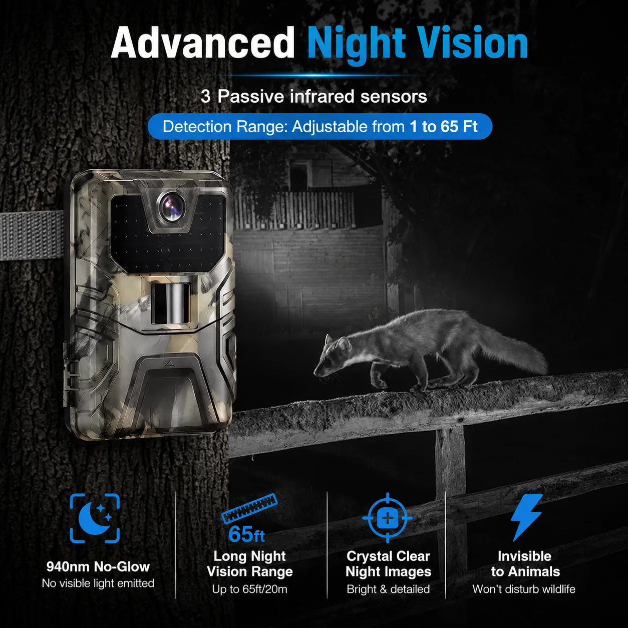 36MP 2K Trail Camera with 120° Detection and No Glow Night Vision