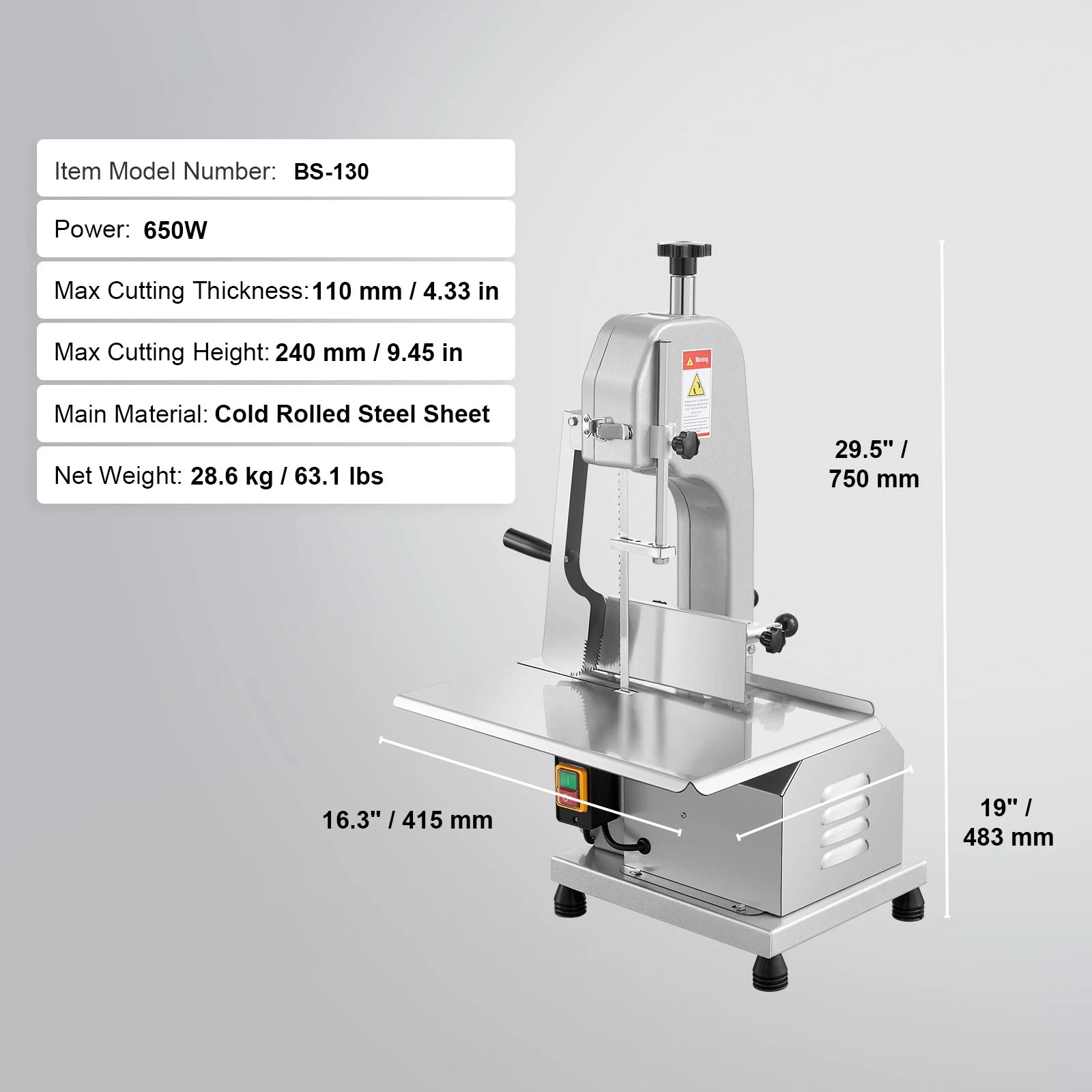 Commercial Electric kød båndsav 650W rustfrit stål bensav