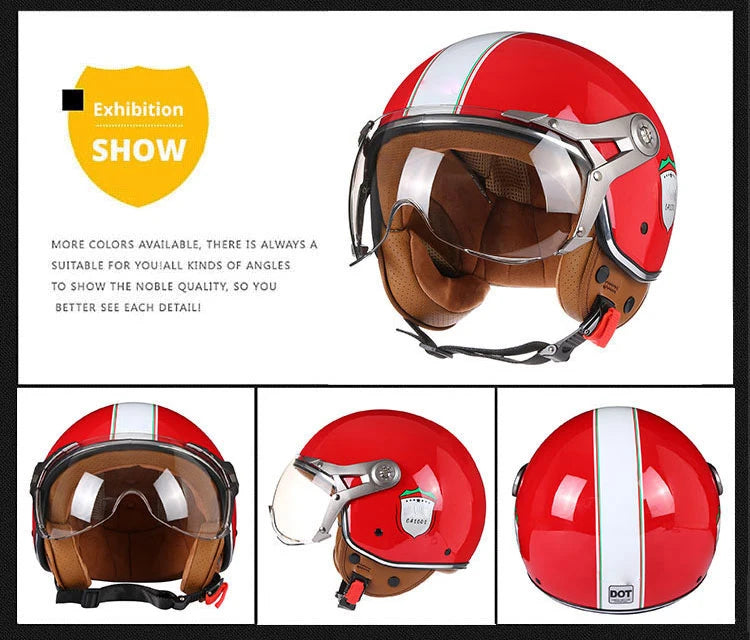 Vintage TT&COCASCOS Motorcycle Helmet Jet with Visor Motorbike Riding 3/4 Open Half Helmet Retro Scooter Capacete Moto