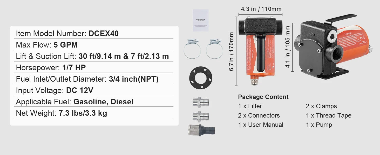 12V DC Fuel Transfer Pump 5–15 GPM Portable Diesel Gas Pump