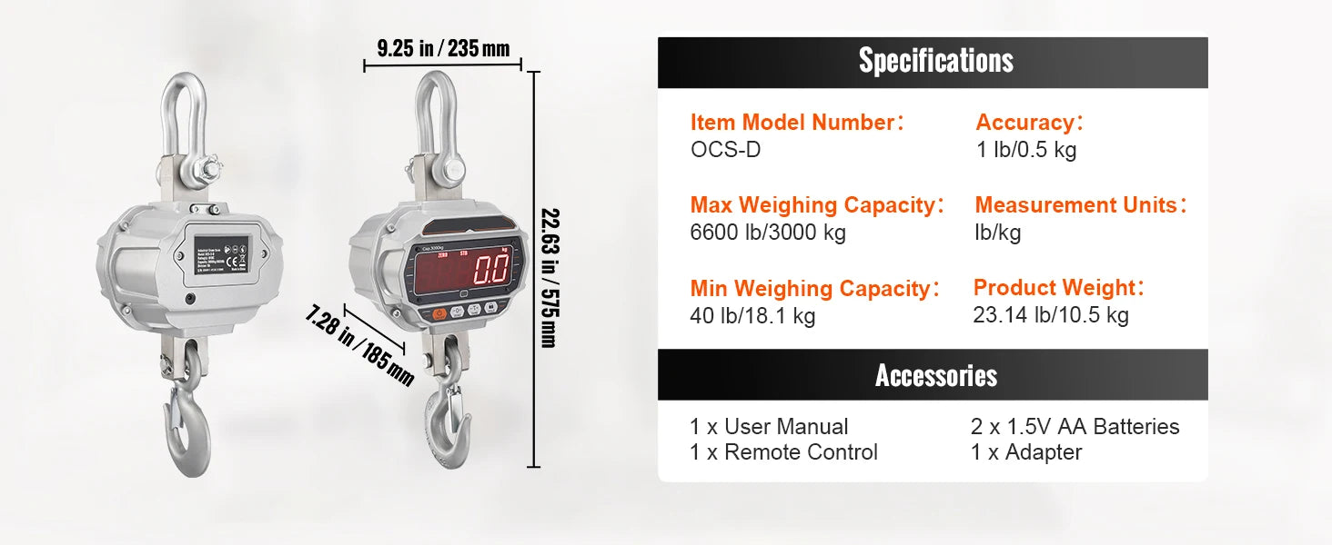 Digital Crane Scale 3000–5000 kg Heavy Duty Hanging Scale with Remote