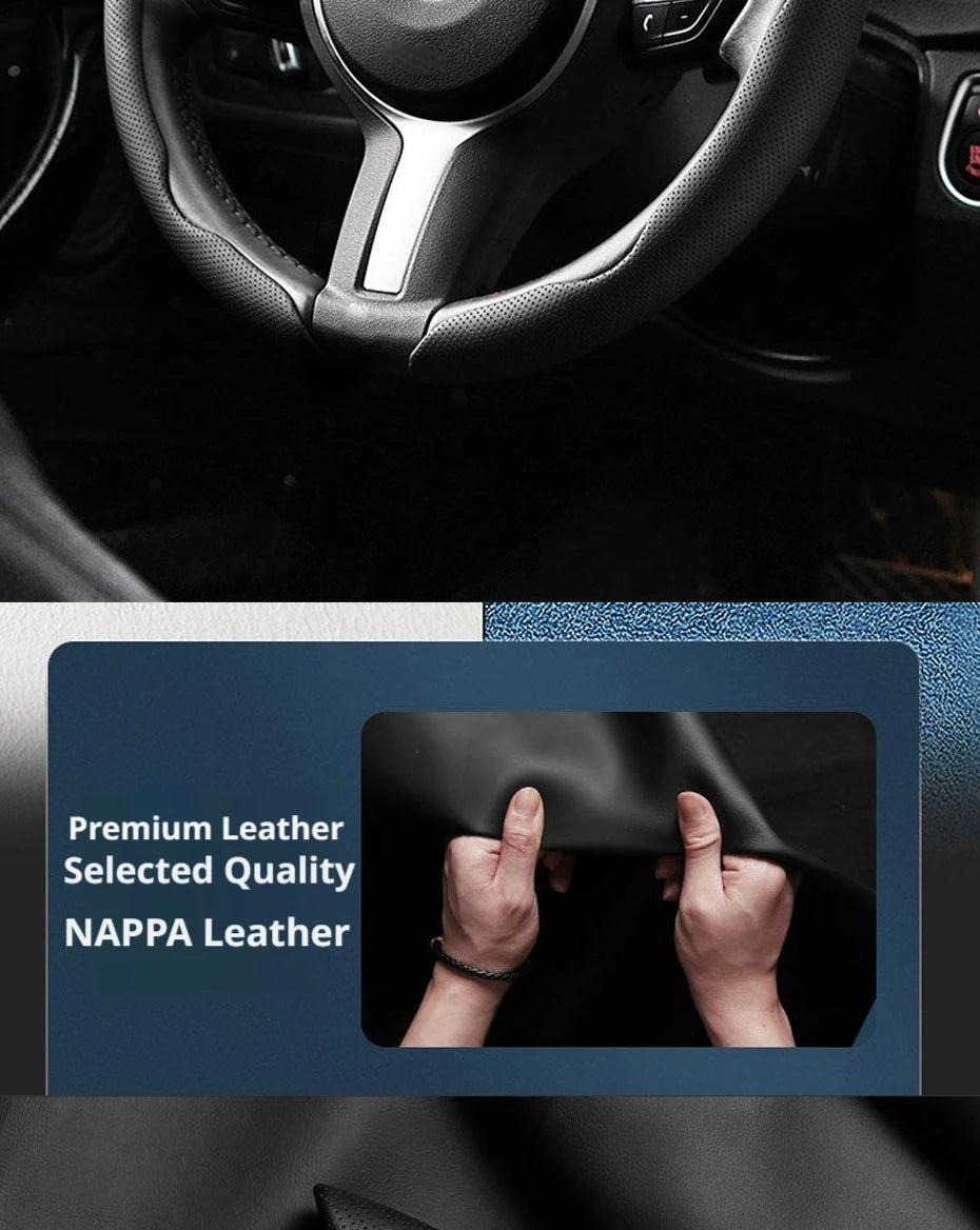 SEAMETAL 3Pcs Universal Car Steering Wheel Cover Premium Leather Ultra-Slim Fit Non-slip Flexible Collocation Protection Cover
