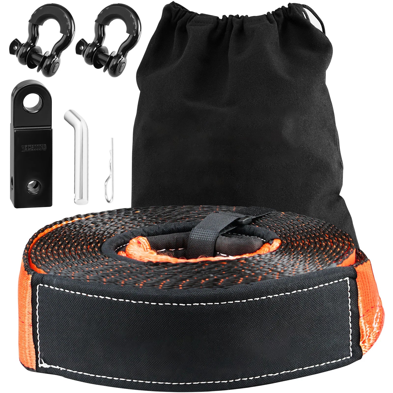 SucceBuy Off-Road Winch Recovery Kit with 3" x 30' Tow Strap & 2 D-Ring Shackles for ATVs Jeeps Off-Road Vehicles Trucks