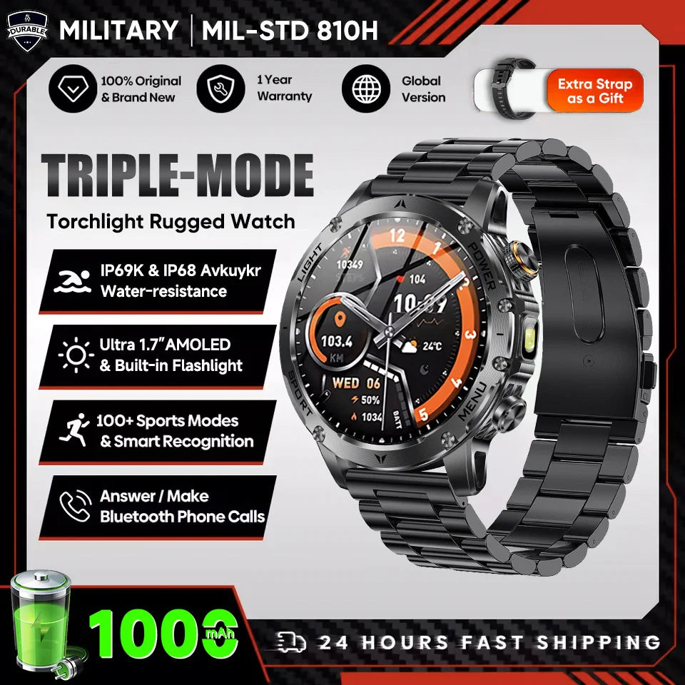 1,7-Inch Bluetooth Bel Smartwatch met Buitenverlichting