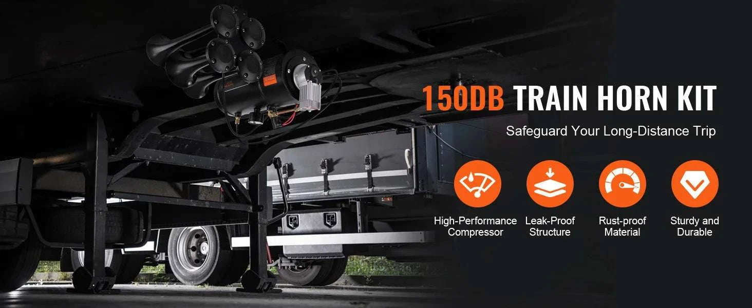 150dB 4-Tröten-Zughupe Set mit 12V Kompressorsystem