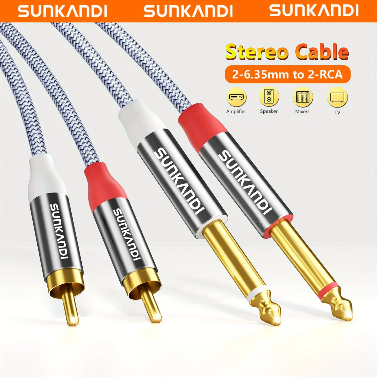 Dual 1/4-Inch TS to Dual RCA Audio Cable