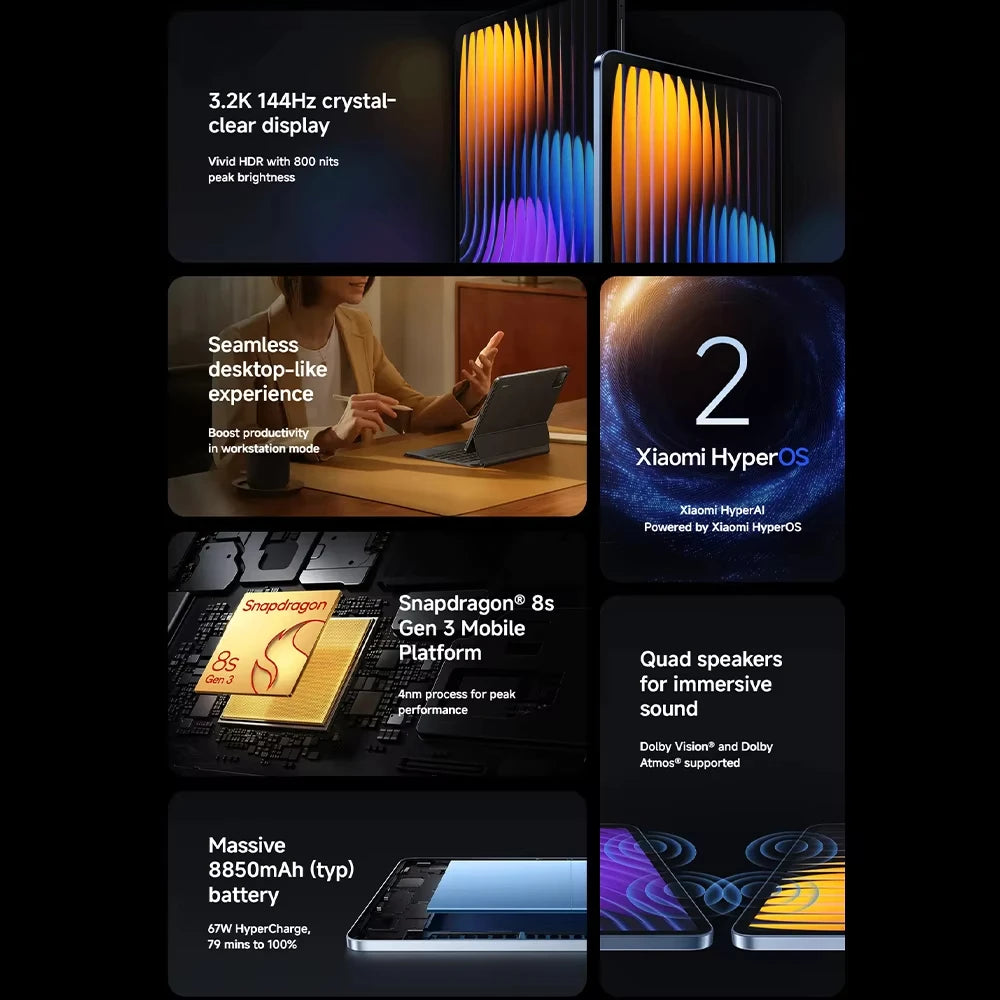 Global Version Xiaomi Pad 7 Pro 128GB 256GB 512GB Snapdragon 8s Gen 3 11.2" 3.2K 144Hz Screen 8850mAh Mi Tablet Xiaomi Pad 7Pro