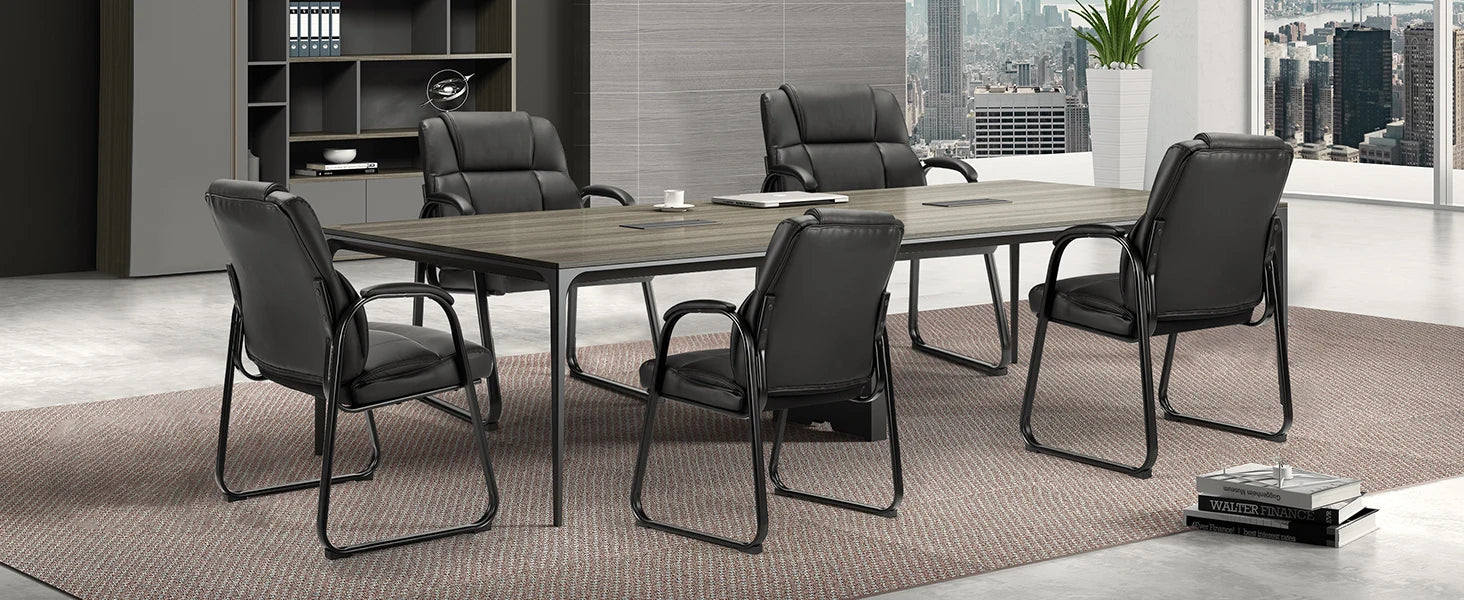 Ergonomic PU Leather Office Guest Chair with Padded Arms and Backrest