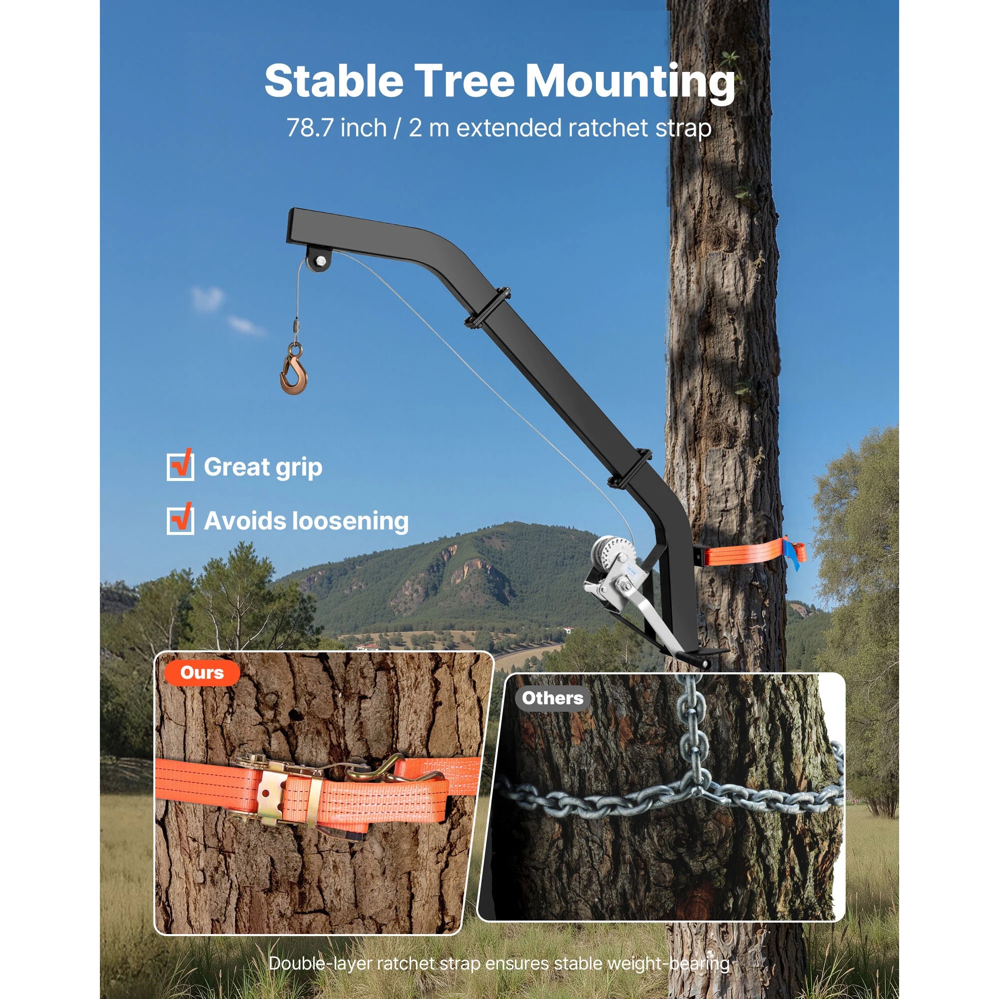 SucceBuy 353Lbs Tree Mounted Deer Hoist Hunting Game Lift Hoist Winch with Ratchet Strap Deer Hanger for Hanging Feed Dressing