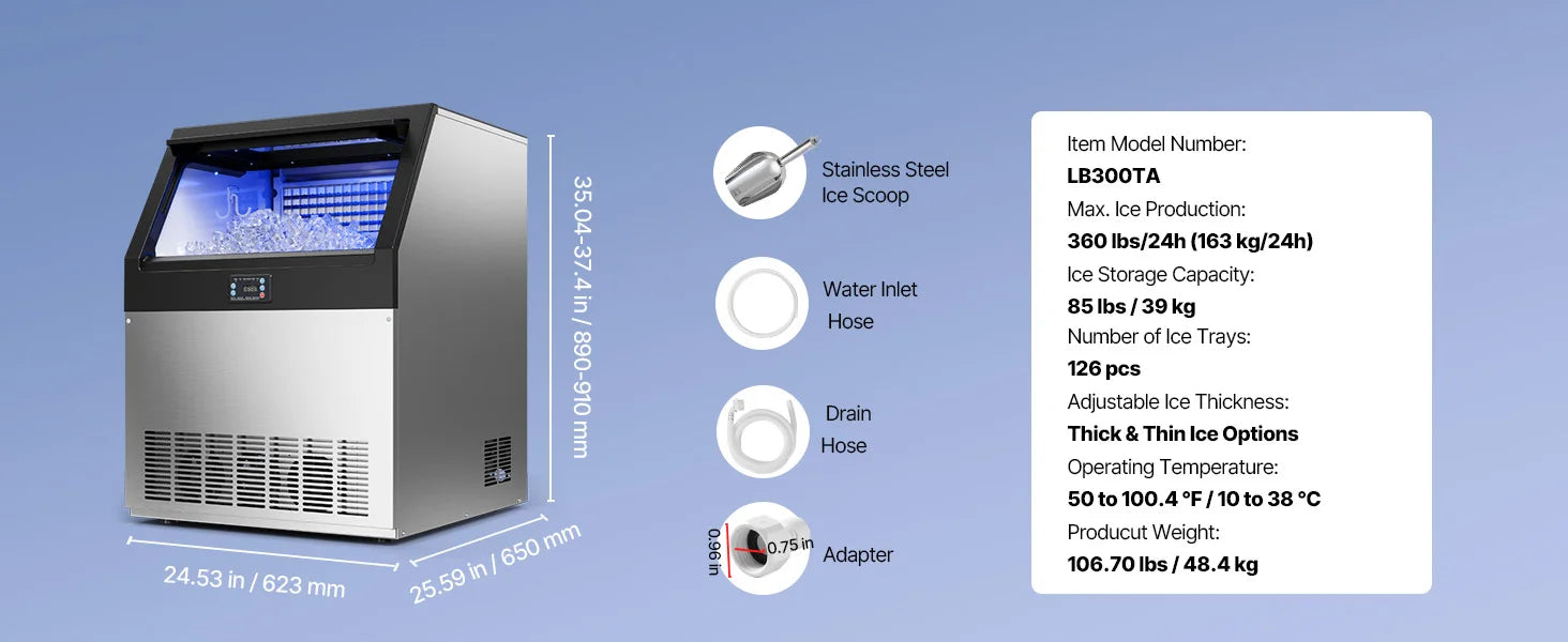 Commercial Ice Maker 80lbs/24h with LED Display & Self-Cleaning