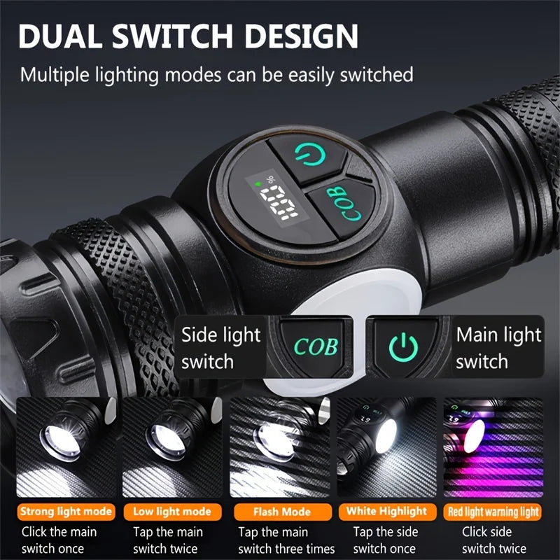 Linterna recargable con zoom y luz lateral COB