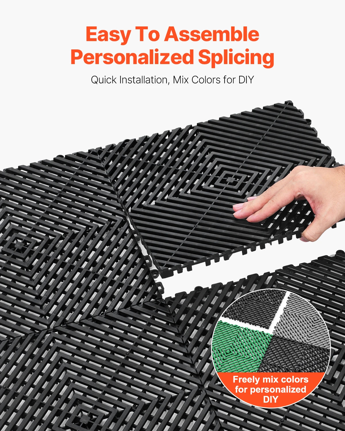 Interlocking Drainage Floor Mats 12x12in Non-Slip Modular Tiles