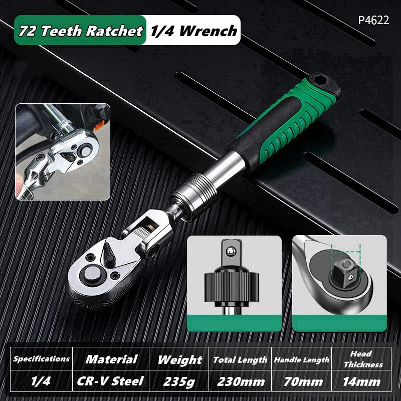 Drive Socket Drive Standard Ratchet Wrench , 1/4,3/8,1/2 Inch Flexible 72-Tooth Extendable Telescopic Socket Spanner Wrench