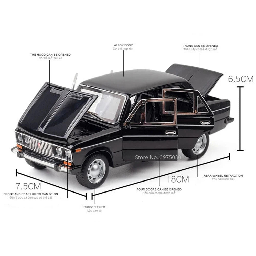 1/24 LADA 2106 Alloy Scale Car Model Diecast Vehicles Car Toys with Sound and Light Toys Collection for Boys Birthday Gift Kids