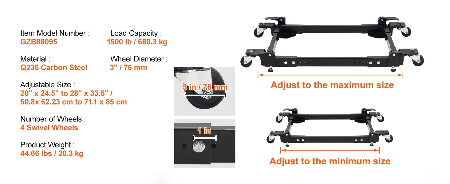 SucceBuy 1500Lbs Washing Machine Stand Movable Refrigerator Mobile Roller Base with Wheels Adjustable Bracket for Home Appliance