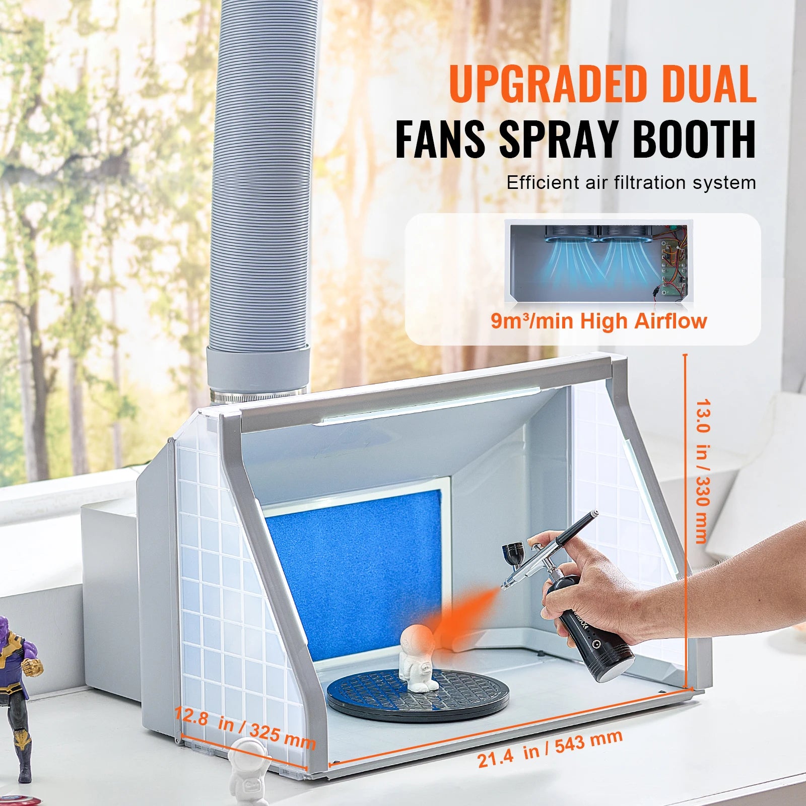 Draagbare Airbrush Spuitcabine met Dubbele Ventilatoren, LED-verlichting en Slang