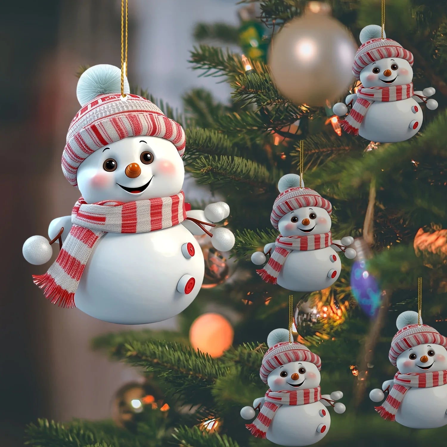 Festive 5-Pack Acrylic Snowman Ornaments