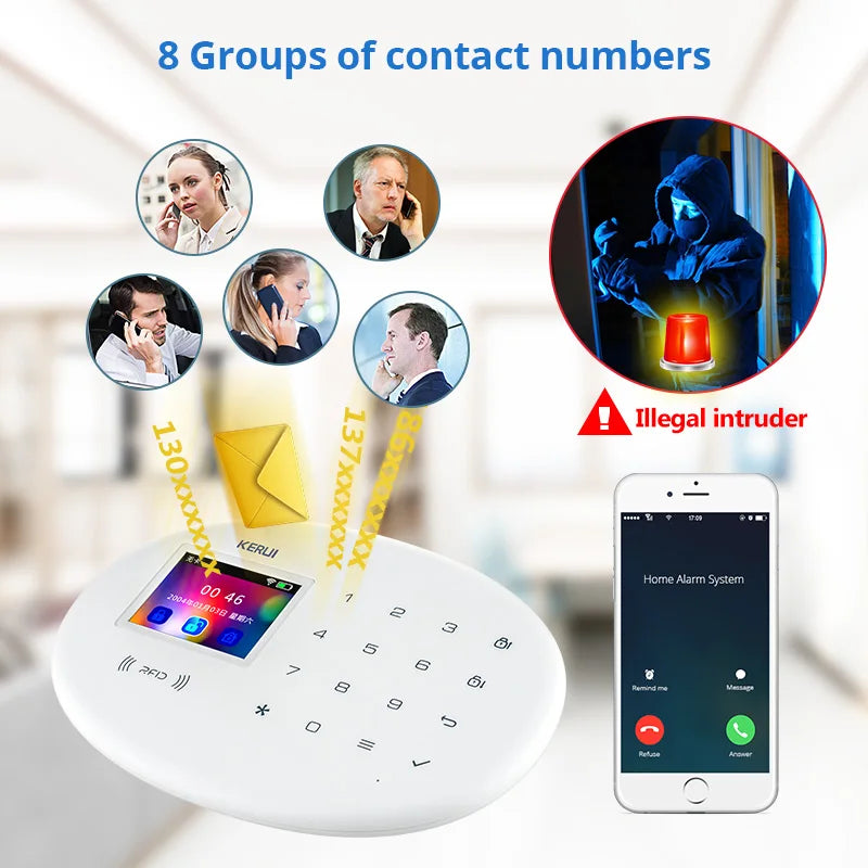 KERUI 433MHZ GSM+WiFi Heimalarm Kommt mit Tuya Smart Anti-Diebstahl Alarme Alarm System Kits Integrierte Batterie Sirene PIR Sensor