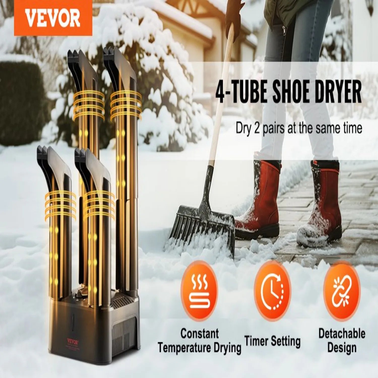 VEVOR Boot Dryer for 2 Pairs with 360° Airflow & Temperature Control