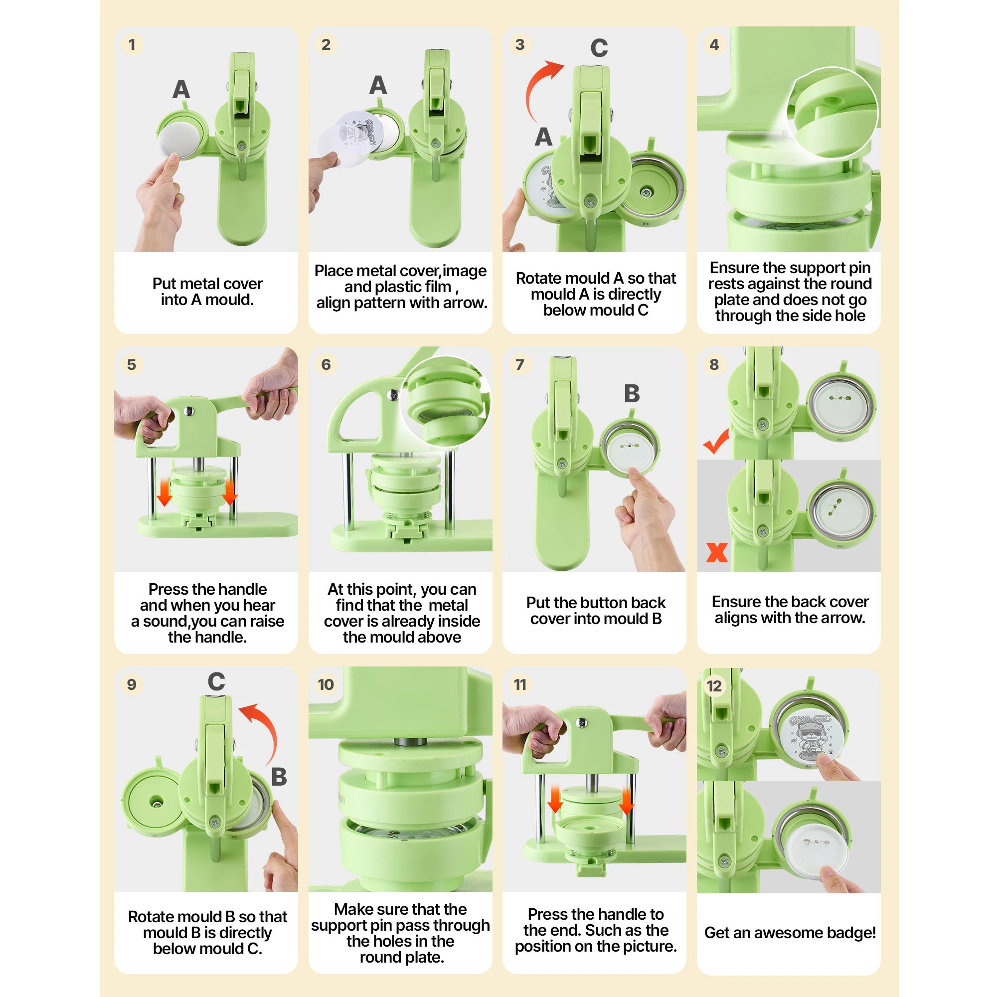 Button Maker Machine Kit with 100 Parts, Cutter & Ergonomic Handle