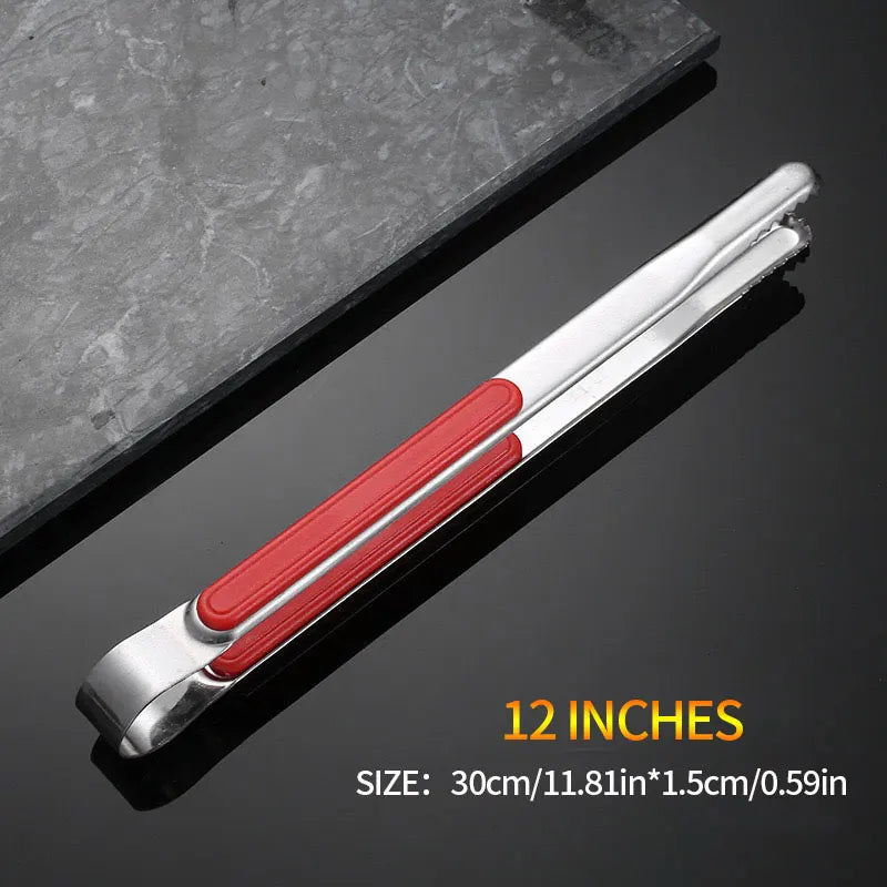 Pince de cuisine en acier inoxydable, poignée rouge ou noire