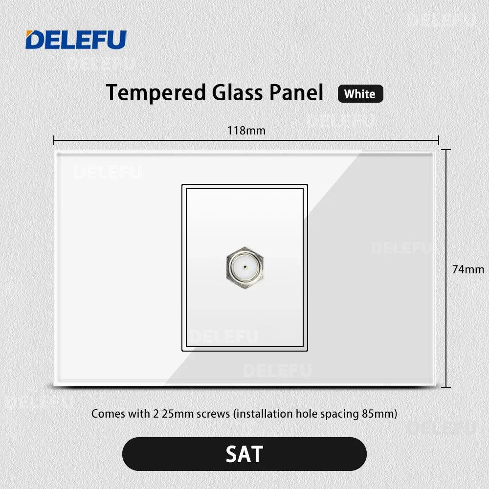 DELEFU White Tempered Glass Italy USB TypeC Fast Charging Wall Socket Schuko Tuya Wifi Smart Switch Sat TV Tel Doorbell Chile