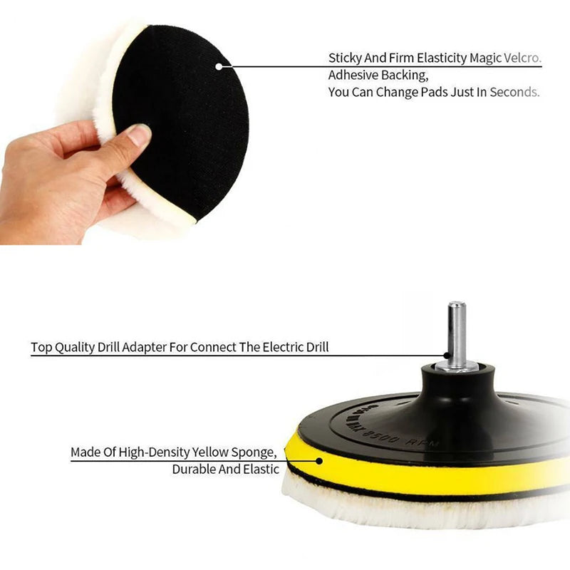 5Pcs Wool Car Polishing Pad Set For Polisher Machine Waxing Polishing Buffing Auto Paint Care Polisher Pads 3/4/5/6/7 Inch