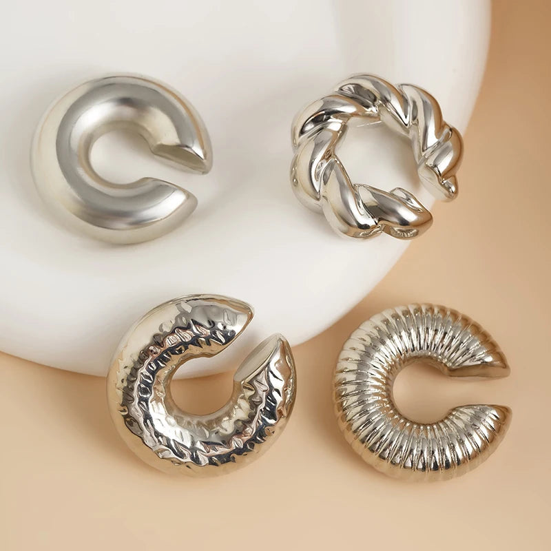 Fashion 4pcs C Shaped Acrylic Ear Clip for Women Simple Gold Silver Color No Pierced Round Earrings Punk Female Jewelry