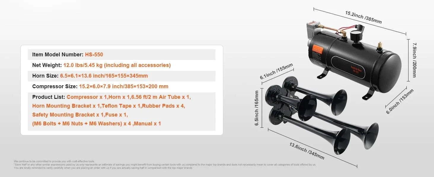 150dB 4-Tröten-Zughupe Set mit 12V Kompressorsystem