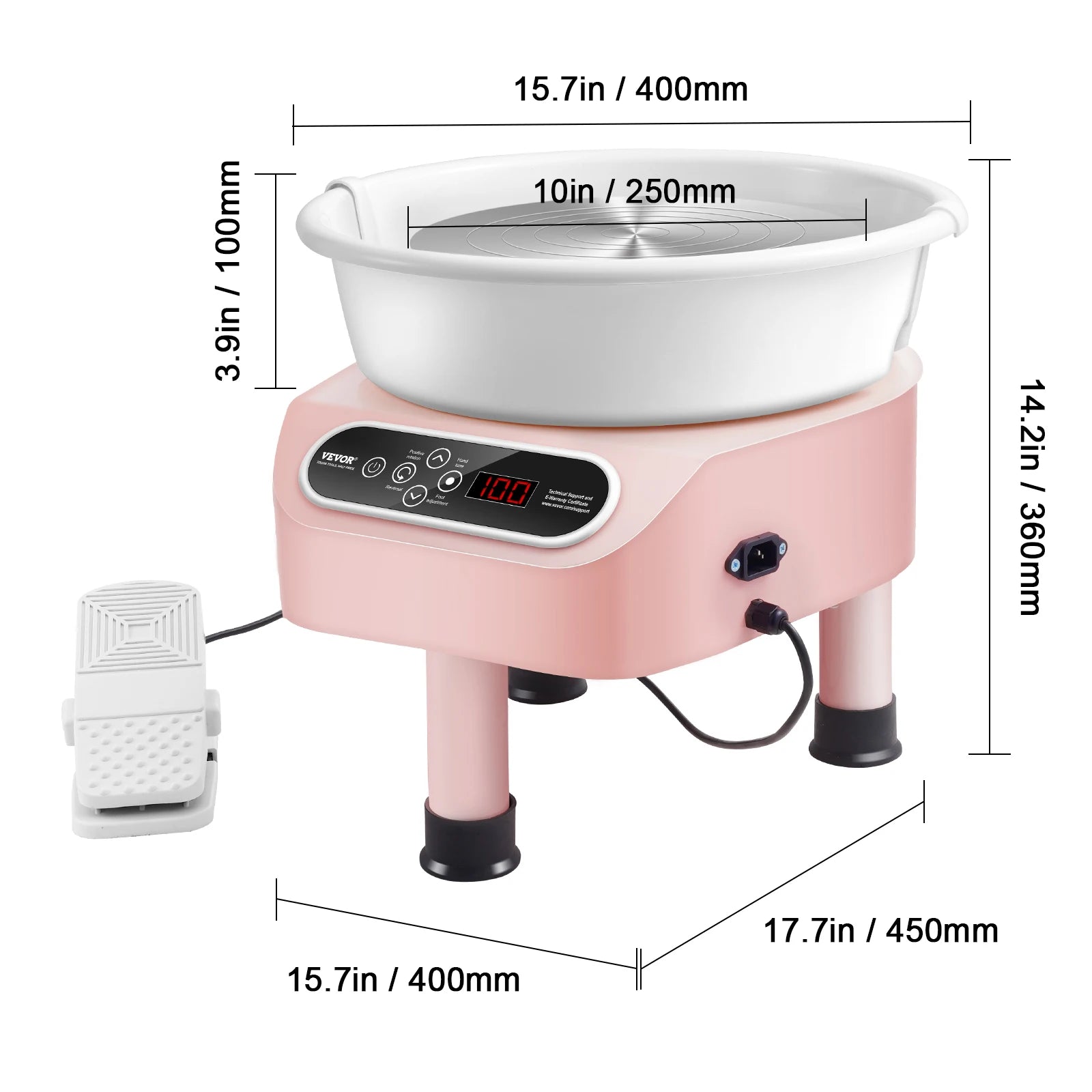 11-Inch Electric Pottery Wheel 450W with Foot Pedal Control
