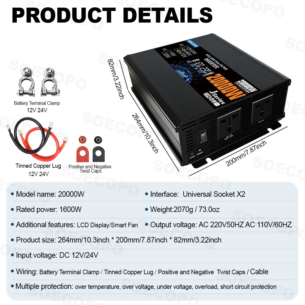 20000W solenergisystem sæt med 800W panel og 1600W inverter