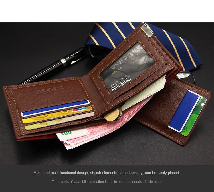 Fashion Casual Men's Short Wallet - Multi-functional Draw Card Holder for Men, Slim Cardholder Bags with Free Shipping