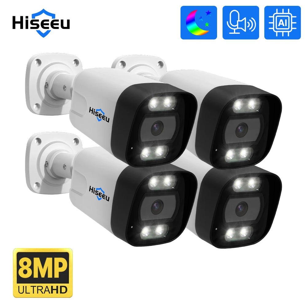 Hiseeu 4K 8MP 5MP POE IP Camera Outdoor H.265 Onvif CCTV Color Night Vision Home Security Camera XMEye Pro