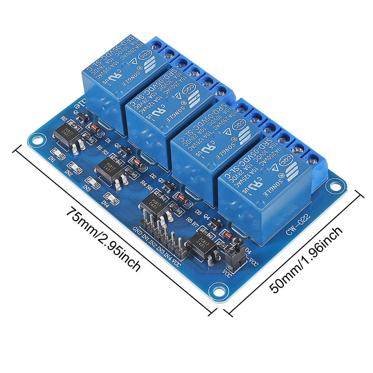 5V-os négycsatornás relémodul optocsatolókkal
