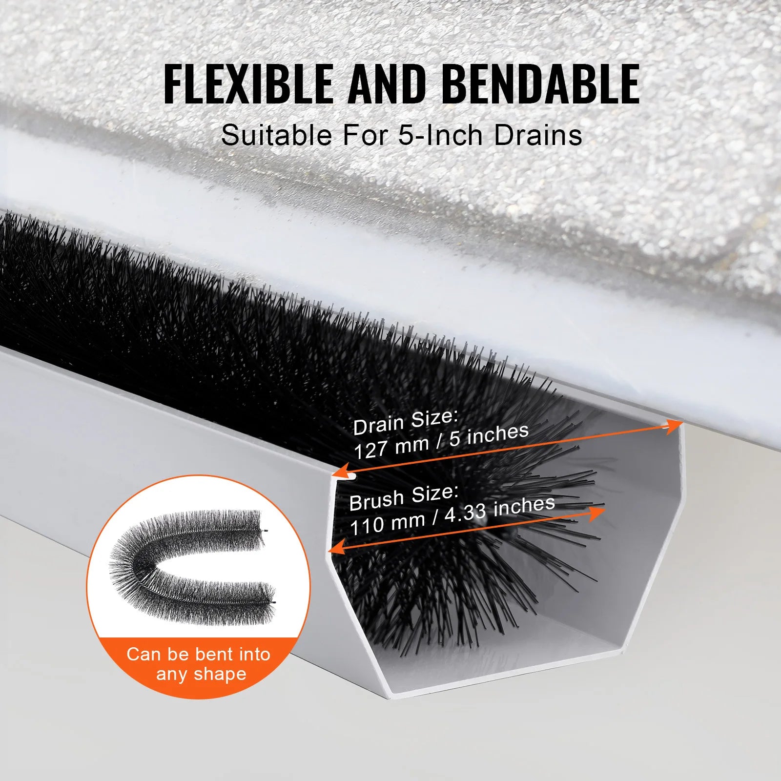 SucceBuy Gutter Brush 30 Ft Total Length 4.33 in Diameter Gutter Cleaning Tools Ground-Level Gutter Brush Leaf Guard for Gutters