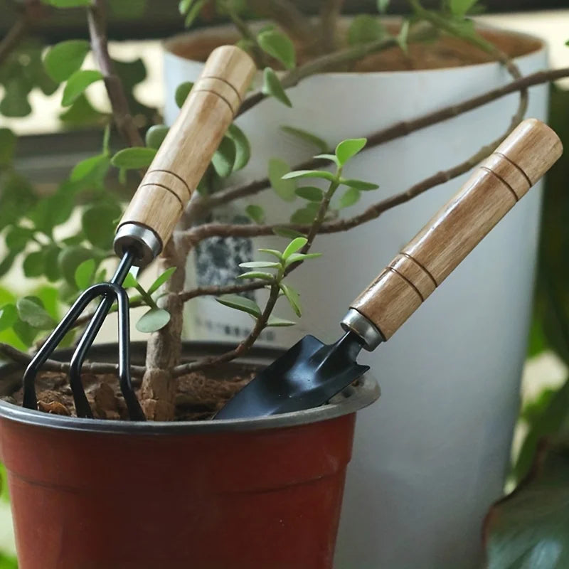 3-Piece Mini Garden Tool Set with Rake, Trowel and Shovel