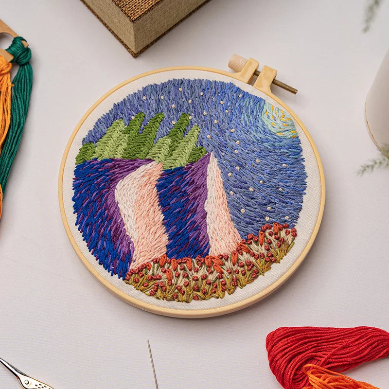 Printed Landscape Embroidery Kit, Hoop Options